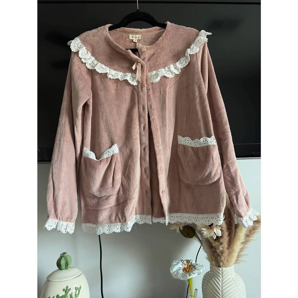 NEW POL women's soft lace detail long sleeve top in pink - Picture 1 of 2